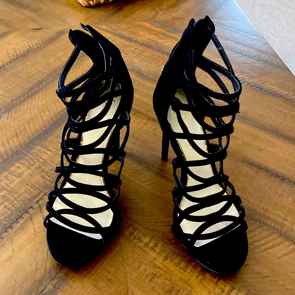 Black suede heels
